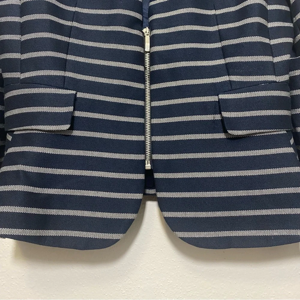 Zara Blue Striped Peplum Pocket Career Blazer Jacket, Large NEW - Picture 3 of 14